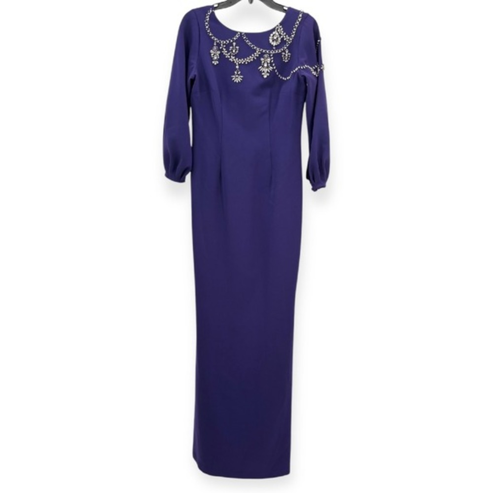 Sachin & Babi NEW Giselle Crepe Embellished Gown Amethyst Purple $1,095 Size 2 - Picture 5 of 13